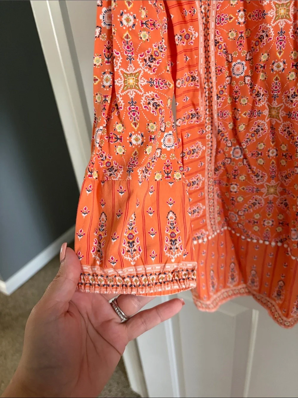 J. Jill Bohemian Floral Print Aztec Vibrant Tunic Blouse Top Size M